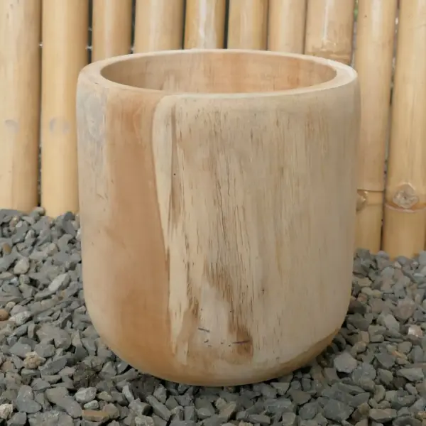 Product image 1 of the product “Pot made of teak wood with 20cm diameter, 21cm height, and 18cm depth ”